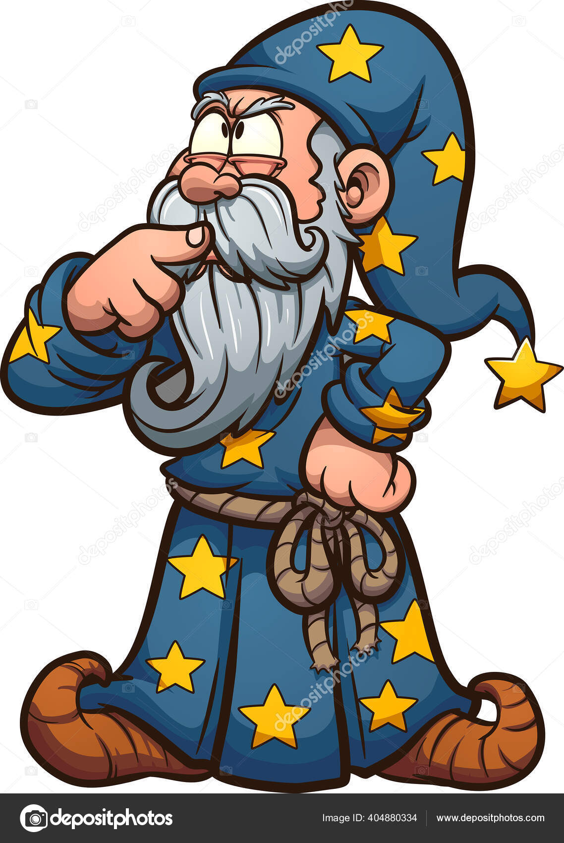 漫画のウィザードでは 彼の口の中で指で難しい考え ベクタークリップアートイラスト 一つの層に ストックベクター ©memoangeles  404880334, image size:1138x1700