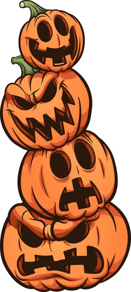 Pila Zucca Halloween Con Espressioni Diverse Illustrazione Clip Art Vettoriale — Vettoriale Stock