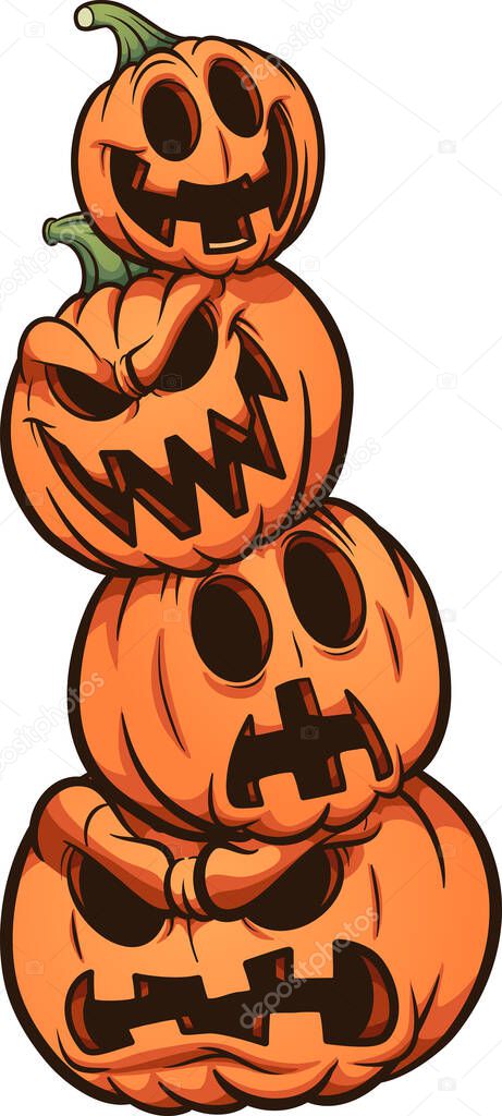 Halloween pumpkin stack with different expressions. Vector clip art illustration. All on a single layer
