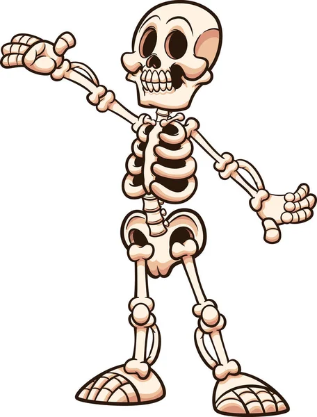 Happy Cartoon White Skeleton Presenting Pose Vector Clip Art Illustration — Stock Vector