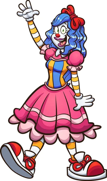 Joyeux Clown Bande Dessinée Féminin Aux Cheveux Bleus Illustration Clip — Image vectorielle