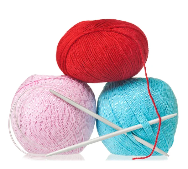 Colorful Threads Knitting Accessories Isolated White Background — Stock Photo, Image