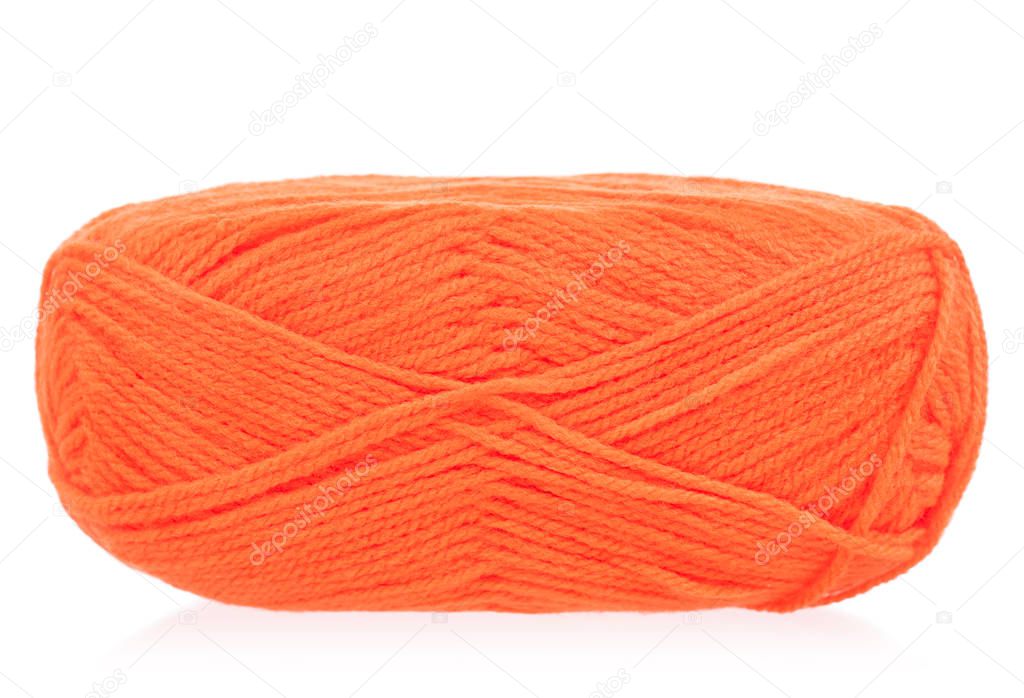 Bright orange woolen yarn for knitting isolated on white background