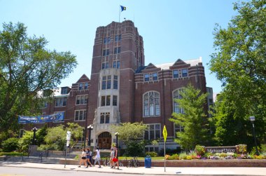 ANN ARBOR, MI / USA - JULY 2 2017: The University of Michigan, whose student union is shown here, celebrated its 150th anniversary in 2017.  clipart