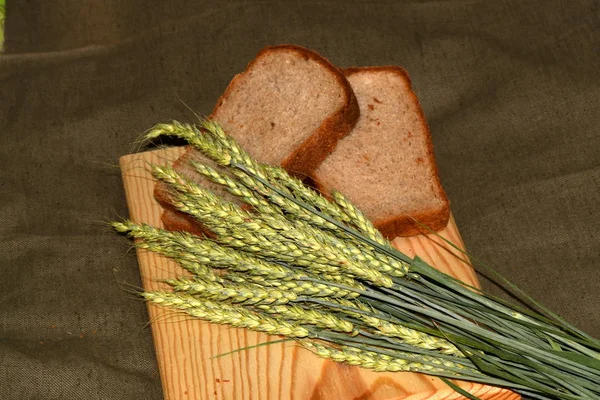 Pane Spighe Grano Tagliati Fette — Foto Stock