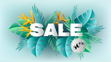 Satılık tropikal afiş squarel şekli, BIRC cennet çiçek, vektör çizim ile