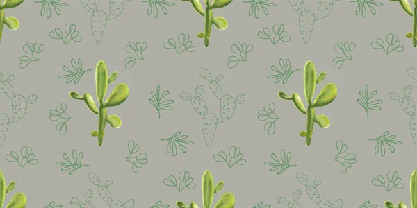 Diseño Cactus Patrón Sin Costuras Estilo Realista Dibujo Ilustración Vectorial — Vector de stock