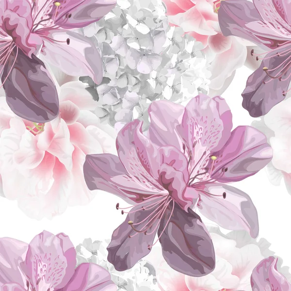 Naadloze bloemmotief met hortensia, azalea vector illustratio — Stockvector