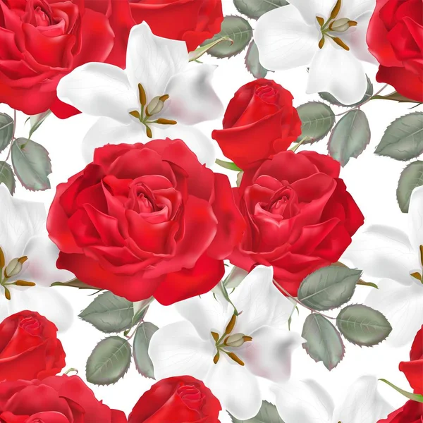 Цветочные Бесшовные Узор Романтические Розы Векторная Иллюстрация — стоковый вектор