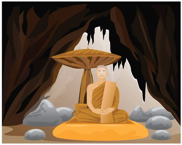 Une Méditation Moine Dans Conception Vecteur Grotte — Image vectorielle
