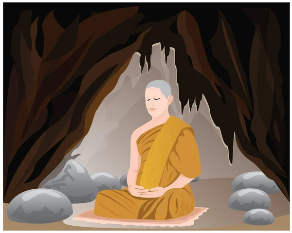 Une Méditation Moine Dans Conception Vecteur Grotte — Image vectorielle