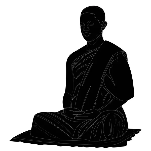 Black Silhouette Buddha Isolated White — Stock Vector