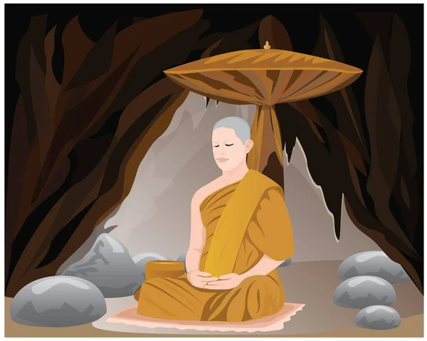 Una Meditación Monje Diseño Del Vector Cueva — Vector de stock