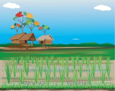 straw hut construction on color background clipart