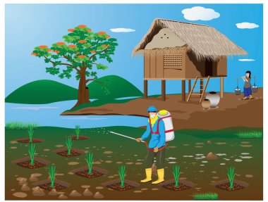 Beyaz üzerine izole edilmiş işçinin renk vektör illüstrasyonu