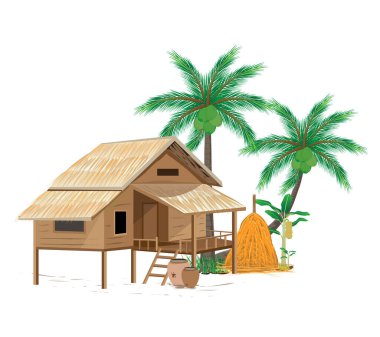 straw hut construction on white background clipart