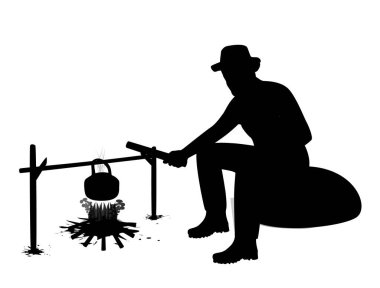 Siyah vektör silueti kamp illüstrasyonu