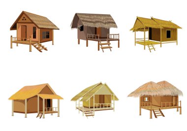 straw hut construction on white background clipart