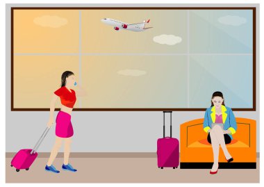 Havaalanındaki insanların vektör illüstrasyonu
