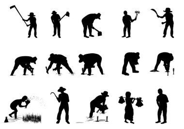 Siluetler beyaz üzerine izole edilmiş işçi çizimleri