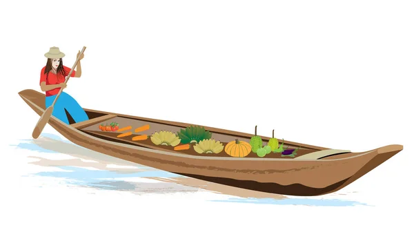ボートに乗っている女性のベクトル図 — ストックベクタ