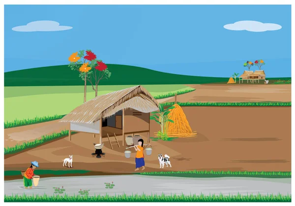 田舎で働く農民 — ストックベクタ