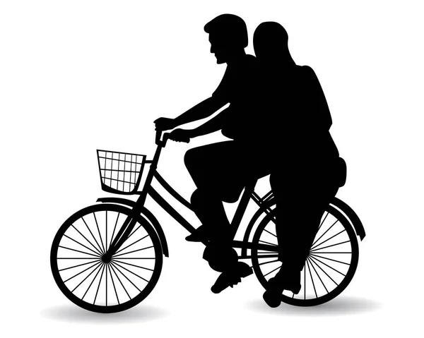Homem Ciclista Cor Com Mulher Andando Bicicleta Ilustração Vetorial — Vetor de Stock