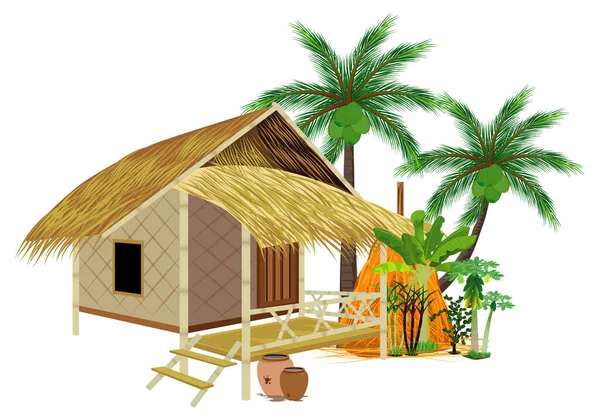 Straw Hut Construction White Background — Stock Vector