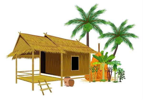 Straw Hut Construction White Background — Stock Vector