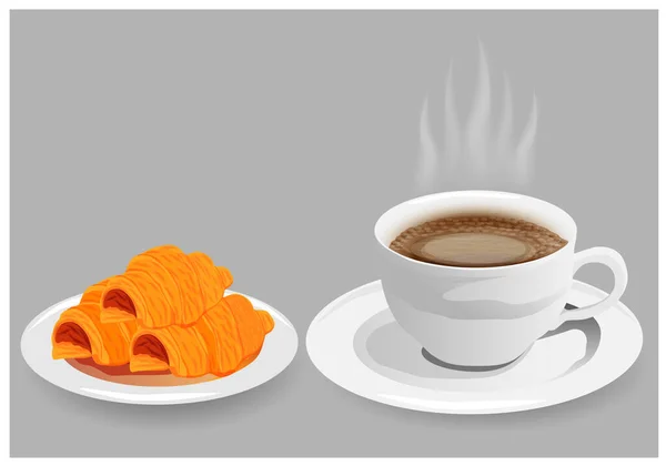 Tasse Café Avec Design Vectoriel Croissants — Image vectorielle