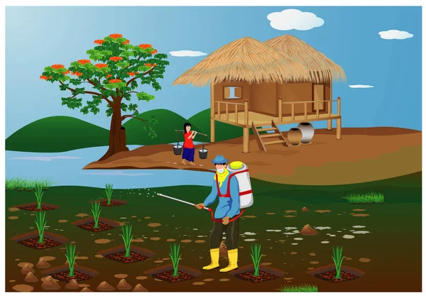 Exploitants Agricoles Travaillant Dans Les Campagnes — Image vectorielle