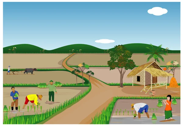 Jordbrukare Som Arbetar Landsbygden — Stock vektor