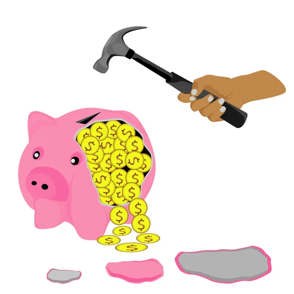 Color Vector Man Breaking Pig Hammer Icon Illustration — Stock Vector