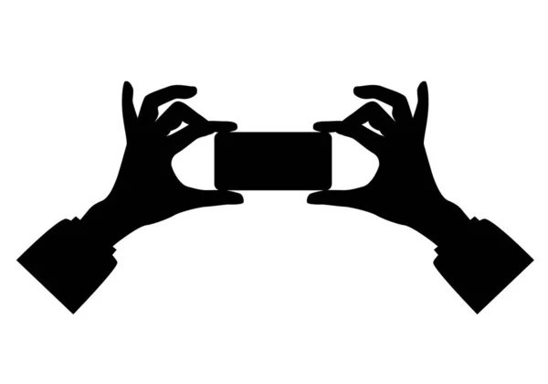 シルエットの手の形は携帯電話のベクトルデザインで写真を撮る — ストックベクタ