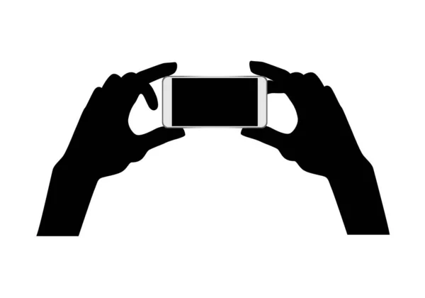 シルエットの手の形は携帯電話のベクトルデザインで写真を撮る — ストックベクタ