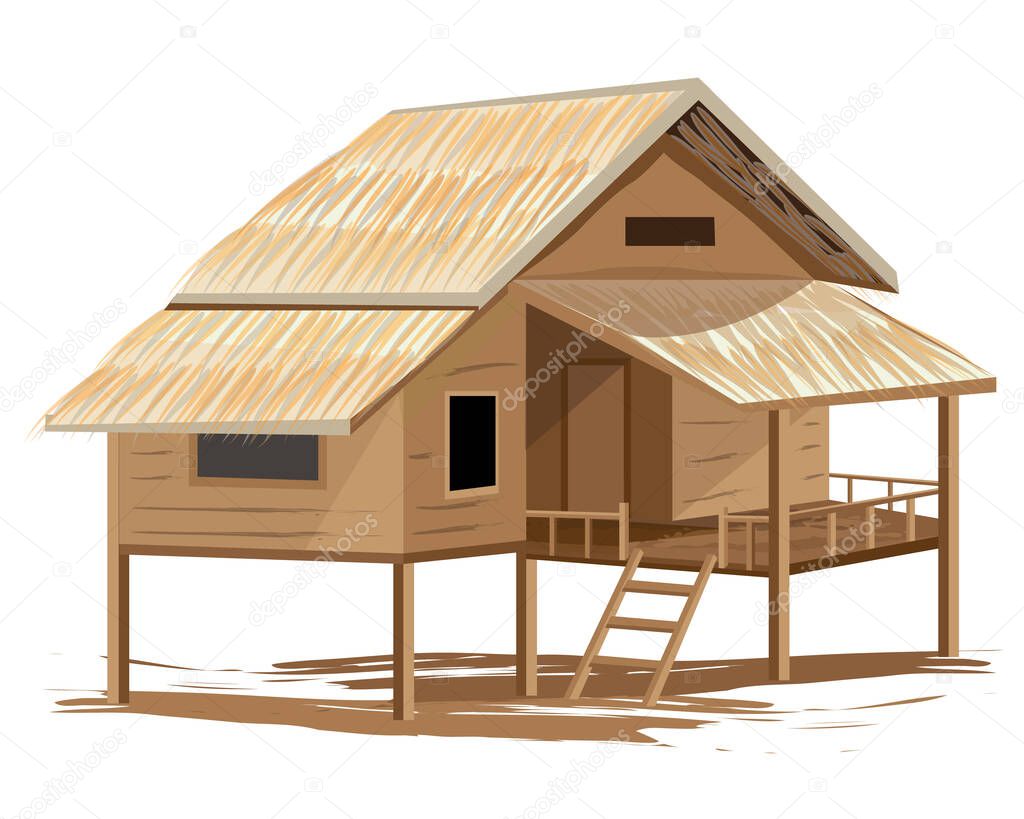 straw hut construction on white background