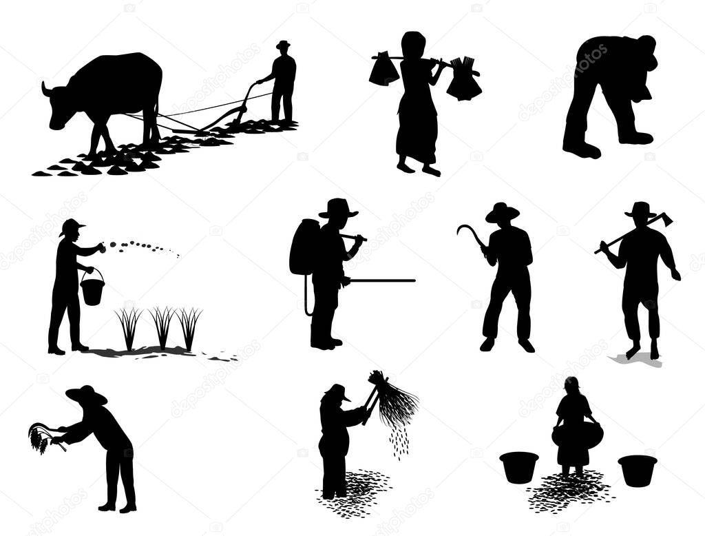 Silhouettes illustration set of worker isolated on white