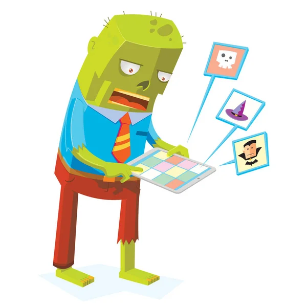 Zombie online by using tablet computer — Stock Vector