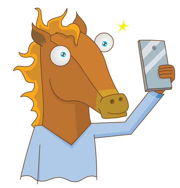Human Horse Selfie Using Smartphone — Stock Vector