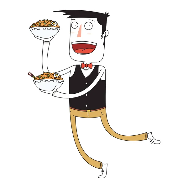 Waiter Bring Some Bowls Noodles — Stock Vector