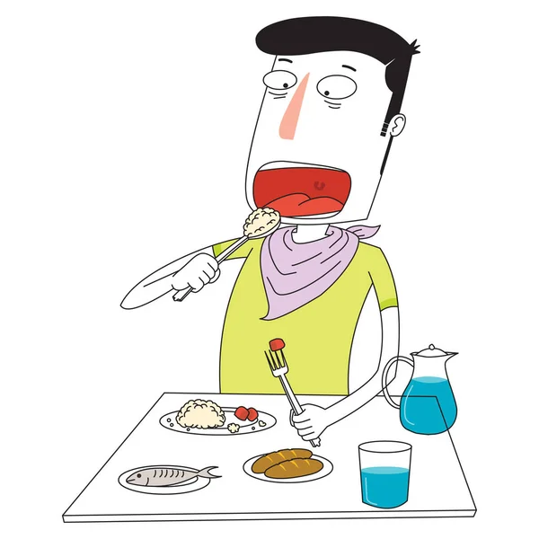 Чоловік Їсть Смачну Їжу Щасливо — стоковий вектор