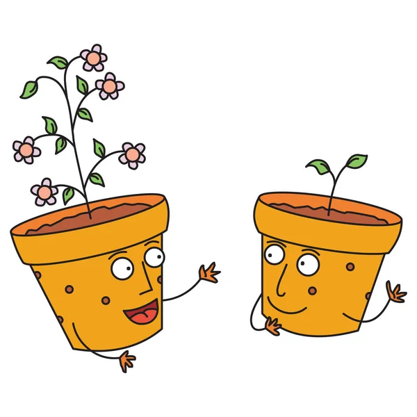 Parler pots de fleurs heureux — Image vectorielle
