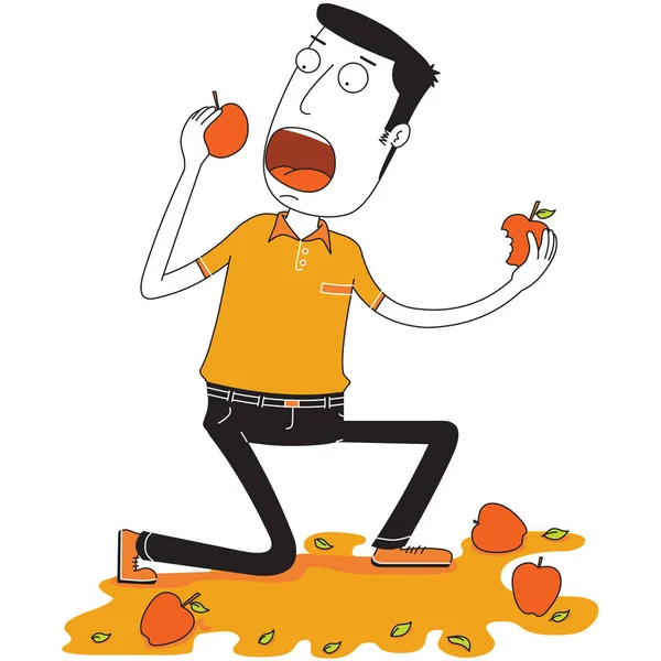 Man Eet Wat Appels — Stockvector