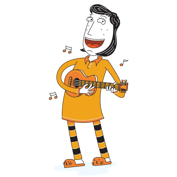 Menina Feliz Cantando Com Guitarra — Vetor de Stock
