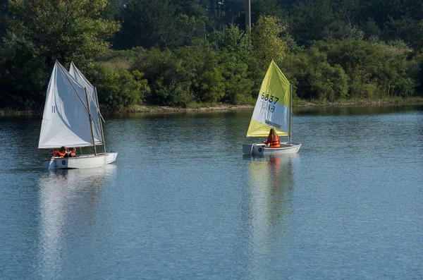 Segelregatta Der Jungen Segler Auf Dem Fluss — Stockfoto