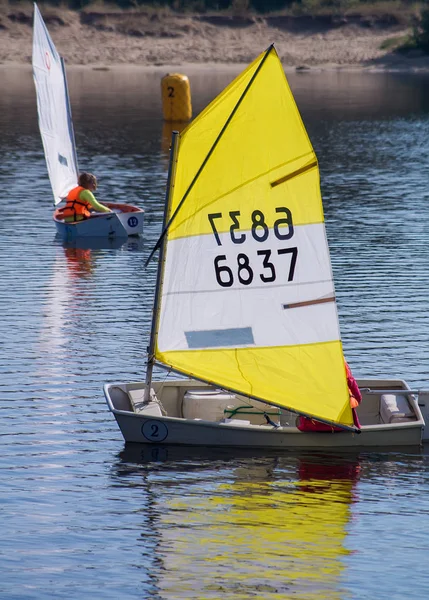 Segelregatta Der Jungen Segler Auf Dem Fluss — Stockfoto