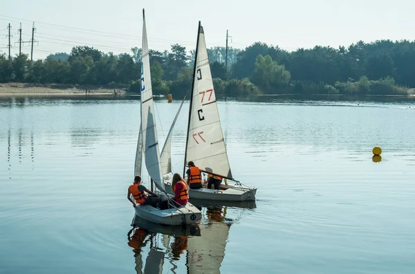 Segelregatta Der Jungen Segler Auf Dem Fluss — Stockfoto