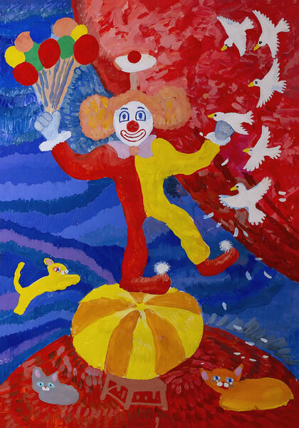 Circus.Clown at the circus stadium