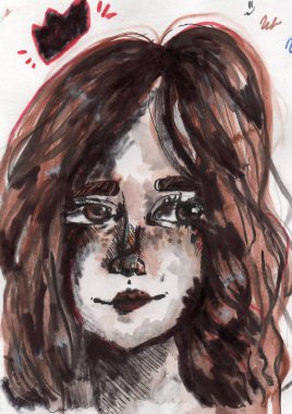 Elle boyanmış esmer kız portresi