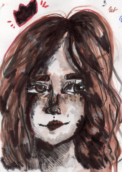 Elle boyanmış esmer kız portresi